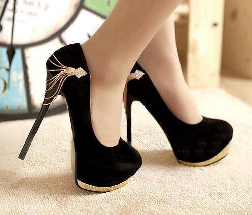  Black thick sole high heel